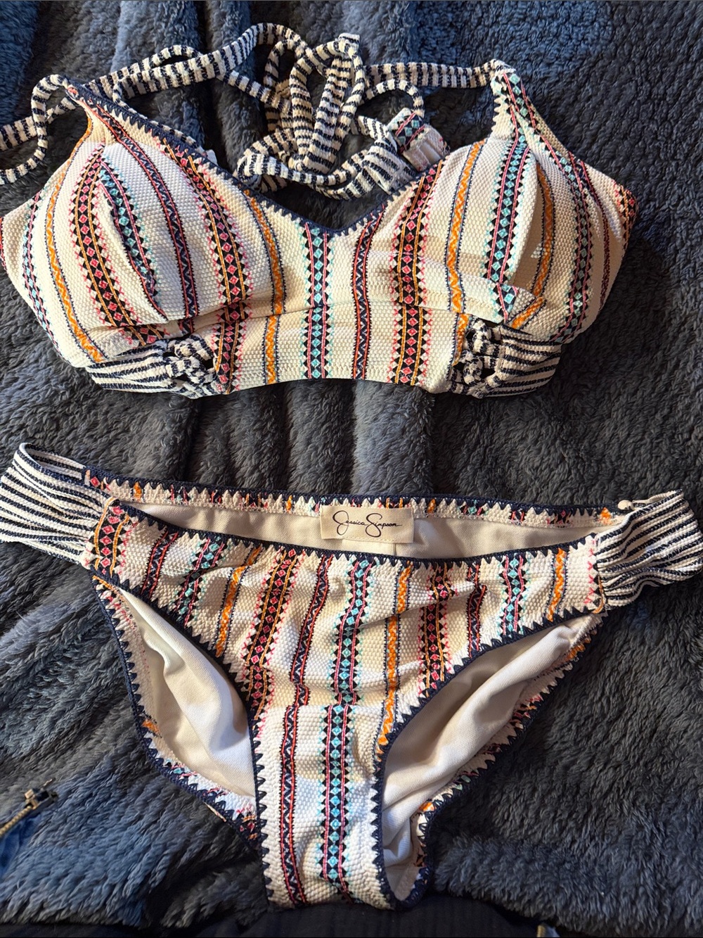 Jessica Simpson Bikini with Multicolor Stripe Accents